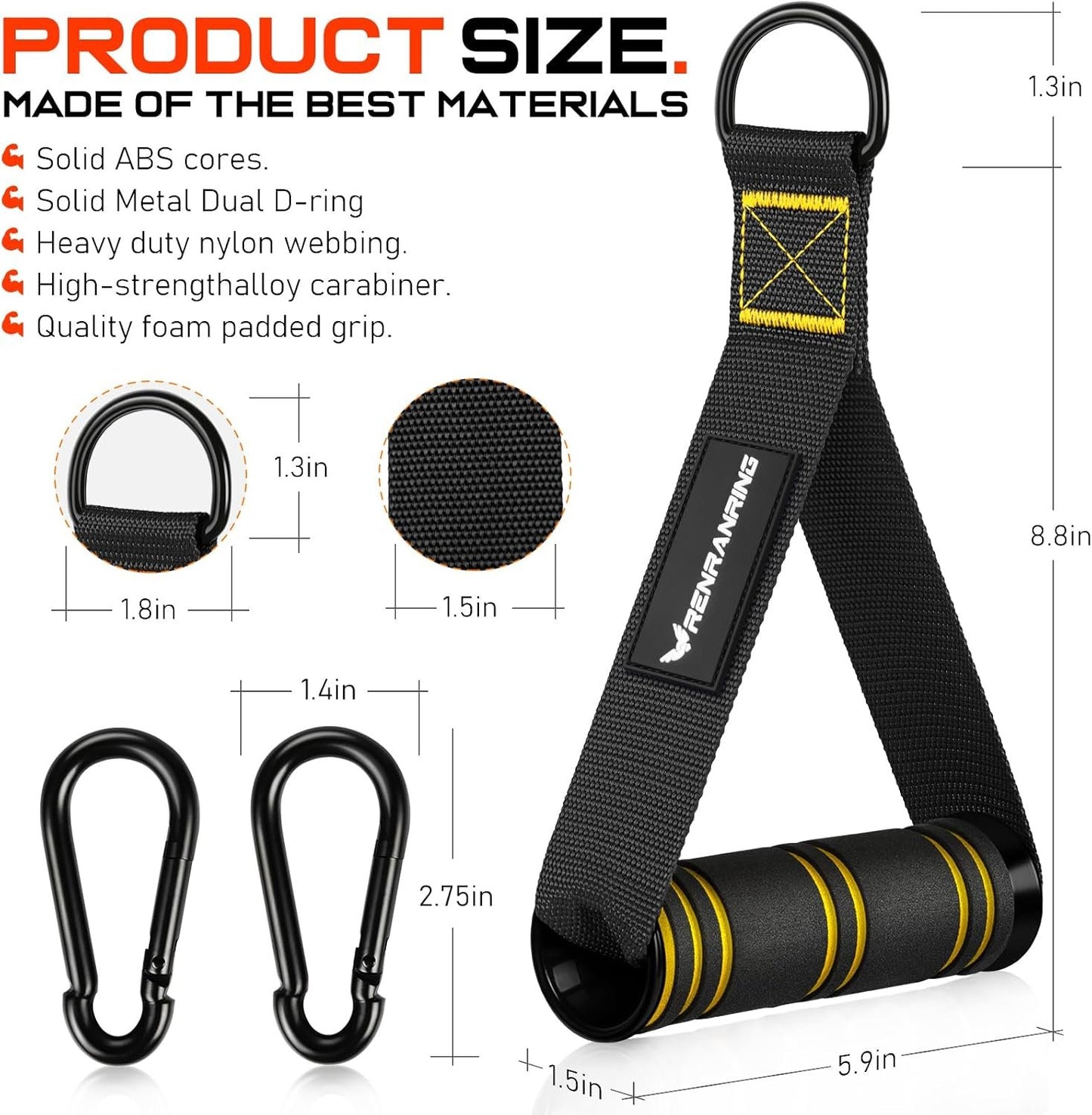 RENRANRING Gym Exercise Handles, Replacement Handle Attachments for Cable Machine Pulleys, Resistance Band and Strength Trainer, Pull Down Workout Accessories, Home Gym Add On Equipment