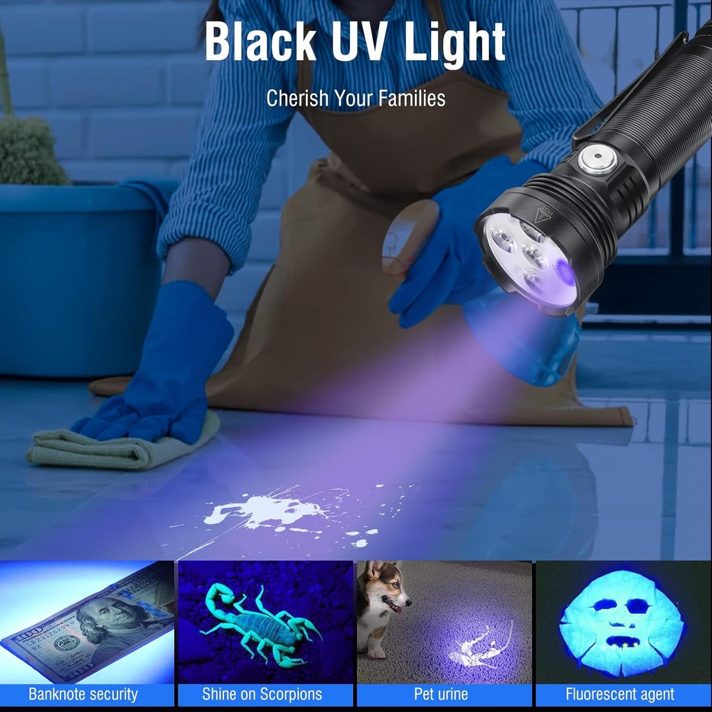 NGOKPYD ET28 Small Multicolor Tactical Flashlight with 365 nm UV Black Light White Red Blue Green,2000 Lumens IP67 Waterproof 2000 mAh, Mini RGB Colored Flashlights Multi-Color Changing Flash Light