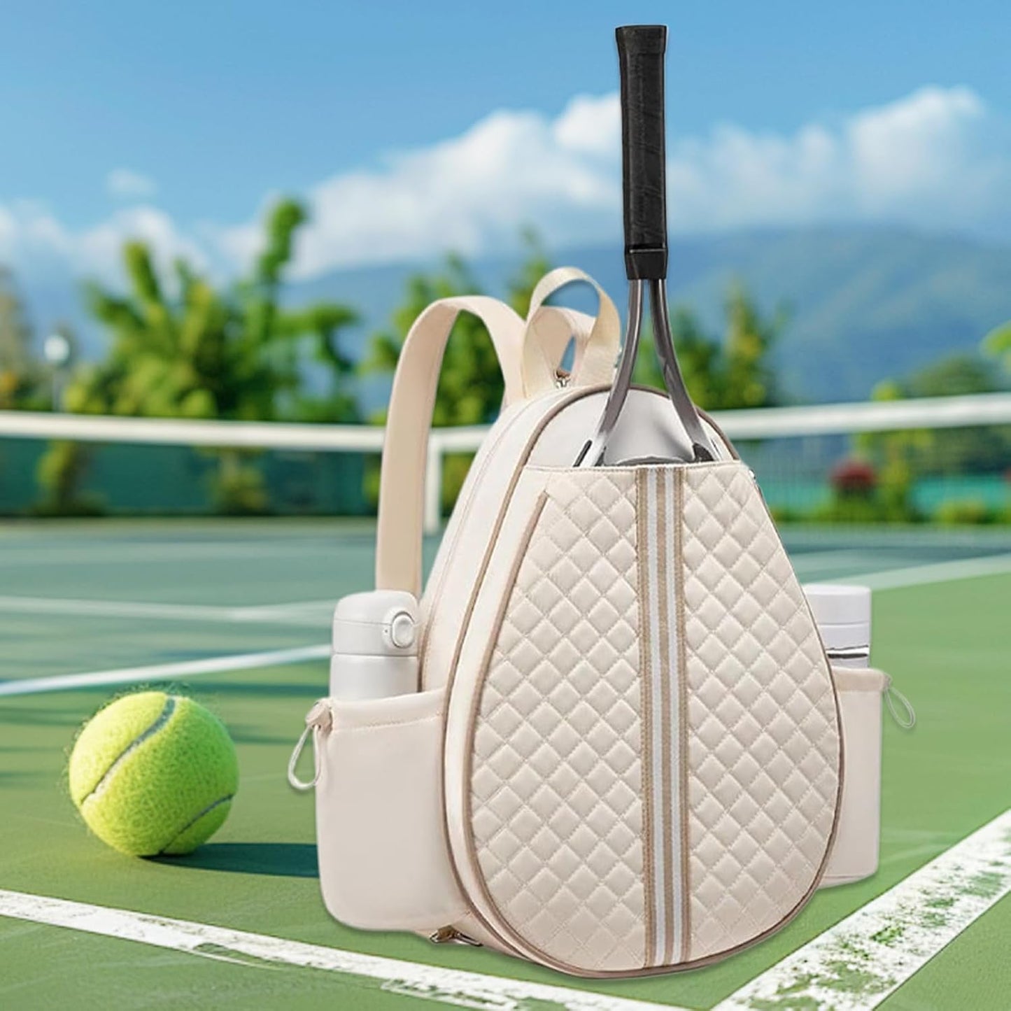 Athletic Racket Gear Backpack, Multi-Pocket Carry Bag, Waterproof Shell, 32x12x42cm Shoe Compartment Padded Straps, for Outdoor Gym Travel School Court Fitness Apparel Accessories