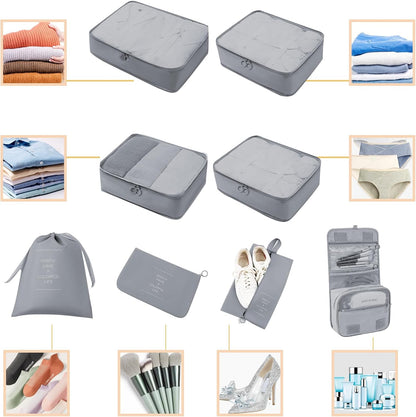 Shrubz 12 Pieces Organizer Suitcases, Packing Cubes, Clothing Underwear Footwear Organizers Sacks Storage Suitcase Set, Organizer for Travel Holidays, Grey