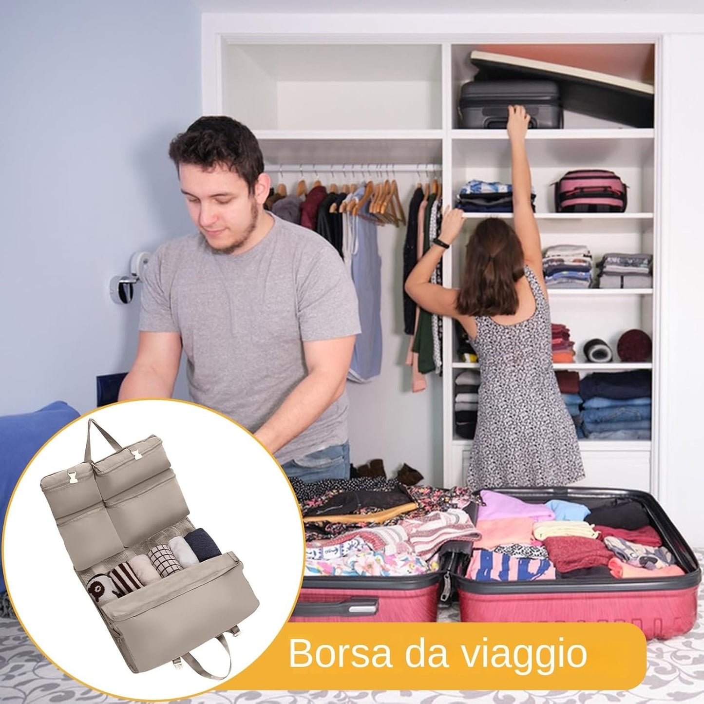Suitcase Bag, Duffle Bag for Travel, Lightweight Rolling Compression Organizer, Sturdy Water-Resistant Material, Multi-Compartment Packing Solution, Ideal for Airplanes, Travelling