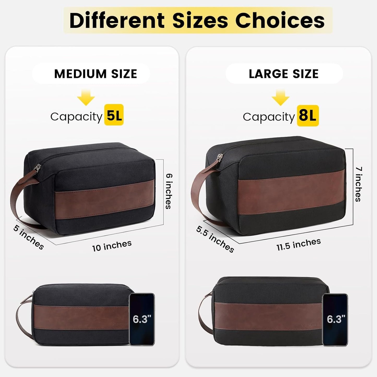 Vorspack Toiletry Bag for Men - Large Dopp Kit for Travel Water Resistant Travel Bag for Toiletries Accessories Lightweight Toiletries Bag - Black, Black, Medium