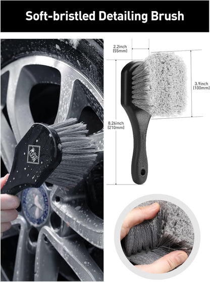Fantasticlean 7PCS Car Wheel Cleaning Pro Kit, Tire Brush, Soft-bristled Rims Brush, Microfiber Flat Wheel Brush, Double-Ended Detailing Brush, Detailing Pads, Scratch-Free & Multipurpose