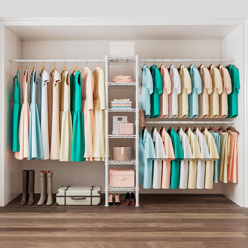 Untyo Clothing Rack with 3 Expandable Hanging Rods - Versatile Closet Organizers and Storage Solution, Adjustable Width 27.9-47.6 Inches,Ideal for Home Organization 71.2" High x 13.7" Deep (White)