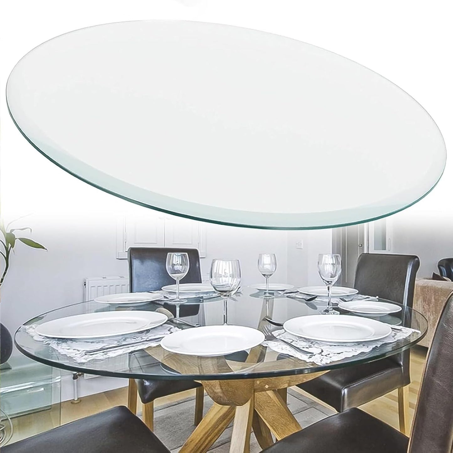 Round Glass Dining Table Top, Tempered Glass Center Table Board, 50 CM-100 CM Sizes, Modern Round Glass Tabletop for Dining & Coffee Table, Stylish & Durable