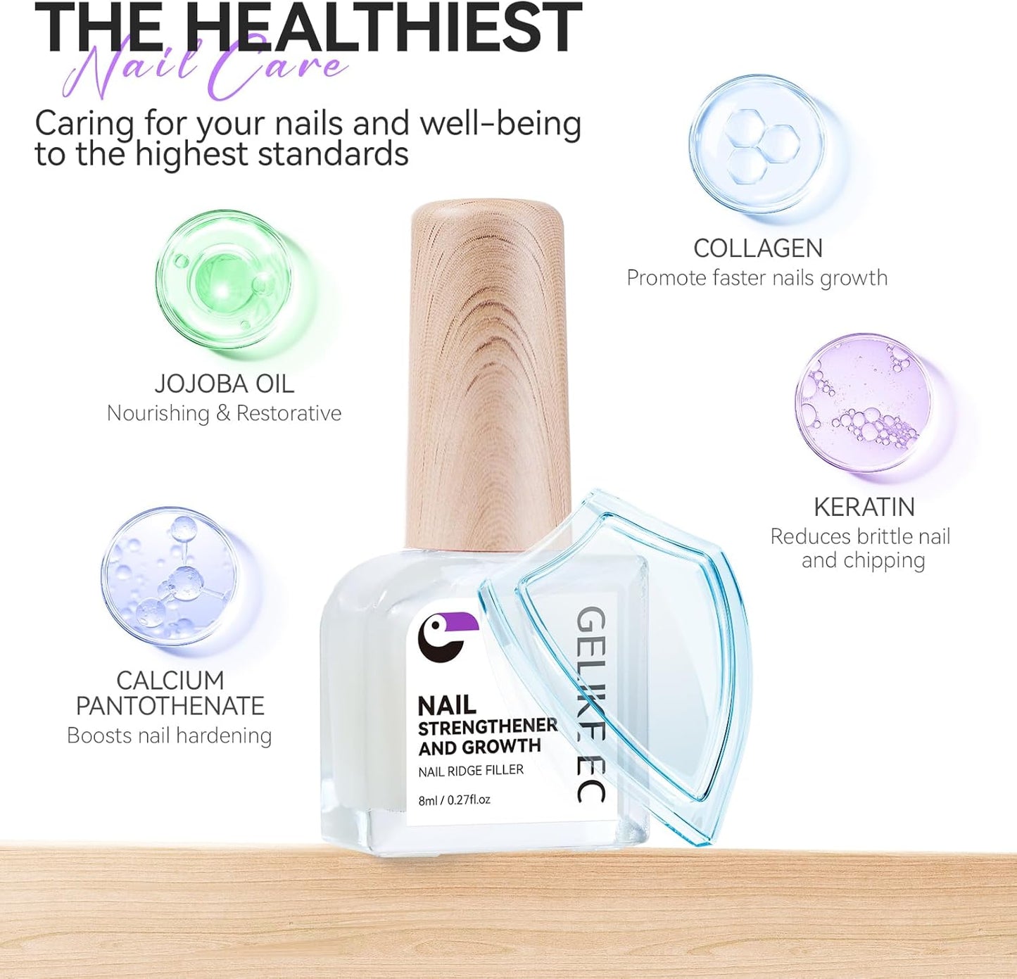 Gelike ec Nail Growth Hardener - Repair for Damaged Thin Nails and Brittle Nails Fillers as a Varnish Base, White