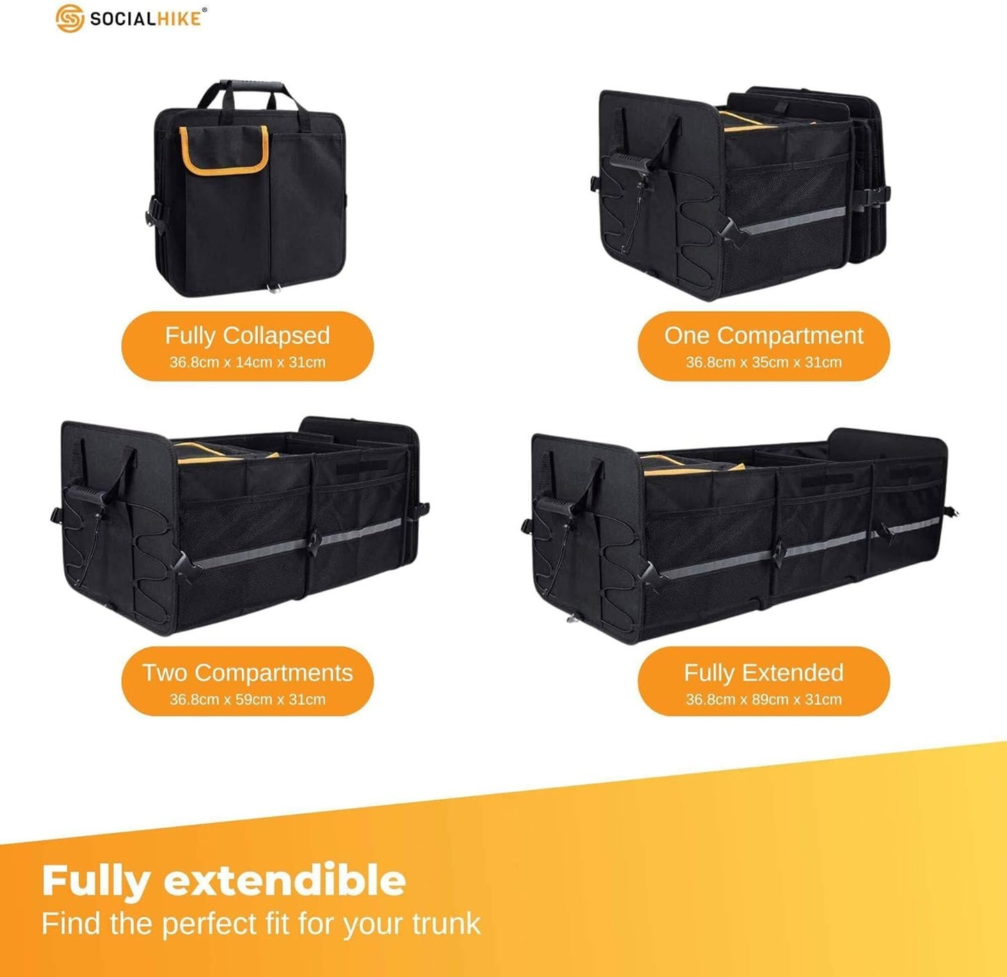 Social Hike Car Boot Organiser With Cooler - Collapsible Storage Box For Trunk