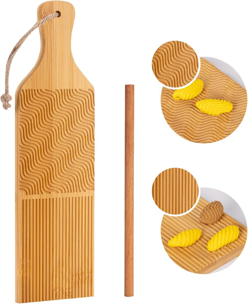 Gnocchi Board Hand Crafted Gnocchi Paddle with Garganelli Stick Maveite Cavatelli Pasta Maker Pasta Board Gnocchi Ridges Roller Natural Bamboo Kitchen Gadgets Tools