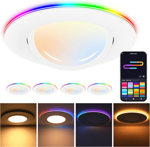 CLOUDY BAY [4 Pack] 6 Inch Gimbal Smart Recessed Lighting with Gradient Accent Light and Night Light,15W 2700K~6500K RGB LED Recessed Lights, Compatible with Alexa and Google Home Assistant