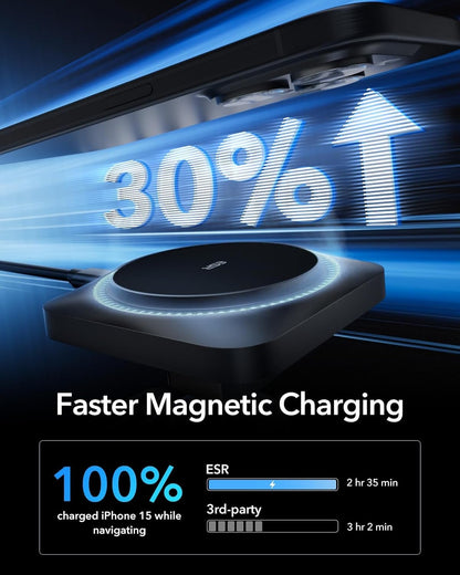 ESR for 15W MagSafe Car Mount Charger - CryoBoost Phone Cooling Faster Charging, Air Vent/Dashboard Magnetic Wireless Car Charger for iPhone 16 15 14 13 12 Pro Max Plus Mini, S25, MagSafe Accessories