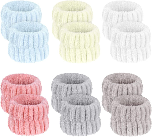 AOOWU Elastic Spa Wrist, 6 Pairs Face Wash Absorbent Bracelets Coral Fleece Bracelets, Makeup Bracelet Face Wash Bracelets for Spa Yoga Make-up