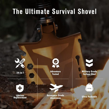 Sahara Sailor Survival Shovel with Axe, High Carbon Steel Tactical Shovel Camping Shovel Hatchet Combo - 4 Thicken Extension Handles, 20-39.5 Inch Survival Gear and Equipment for Hiking Camping