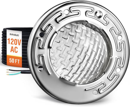 SURAIELEC 6 Inch Small LED Spa Light for Inground Pool, 120V AC 10W Underwater Pool Light, Cool White 6000K, Fits Pentair and Hayward Wet Niches, IP68 Waterproof, 50 FT Cord