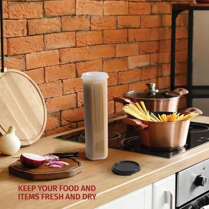 Tall Clear Spaghetti Pasta Container Storage With Lid. Multi-Purpose Kitchen Pantry Organization And Food Storage For Noodles Beans Straws - Airtight Leakproof Spaghetti Keeper BPA Free 37 oz.