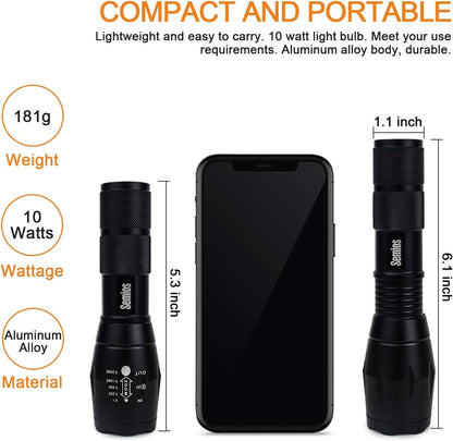 Semlos 2 Packs Rechargeable LED Flashlights, Bright Pocket Handheld Flashlights, Zoomable LED Torch, Waterproof Camping Lights for Outdoor, Emergency (Batteries Not Included)