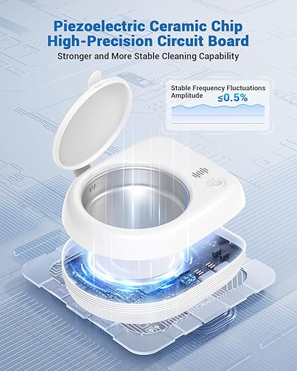 Rechargeable Ultrasonic Retainer Cleaner Machine | 50kHz 1.9 inch Ultra-Thin Portable | Night Guard Aligners Jewelry |6pcs Cleaner Tablets Included | Quick & Deep Clean Modes | FSA HSA Approved