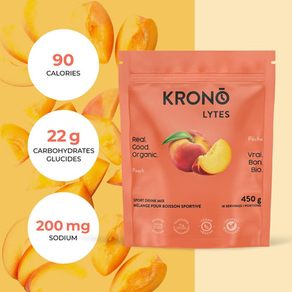 Krono Nutrition Sport Hydration drink mix – Energy & Electrolytes powder for Sports Performance - Vegan, Gluten Free, Organic – 18 servings (Peach)