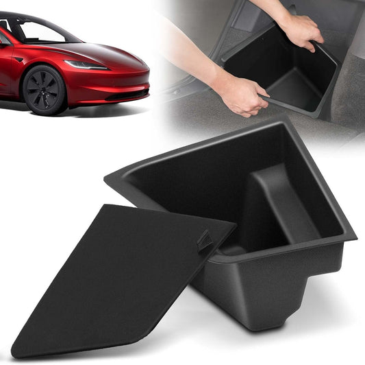 YHTAUTO Trunk Side Organizer Storage Box with Lids Fit for Tesla Model 3 Accessories 2020 2021 2022 2023 TPE Rear Trunk Storage Bins Flocking Waterproof Odorless (Not Fit 2024 Model 3 Highland)
