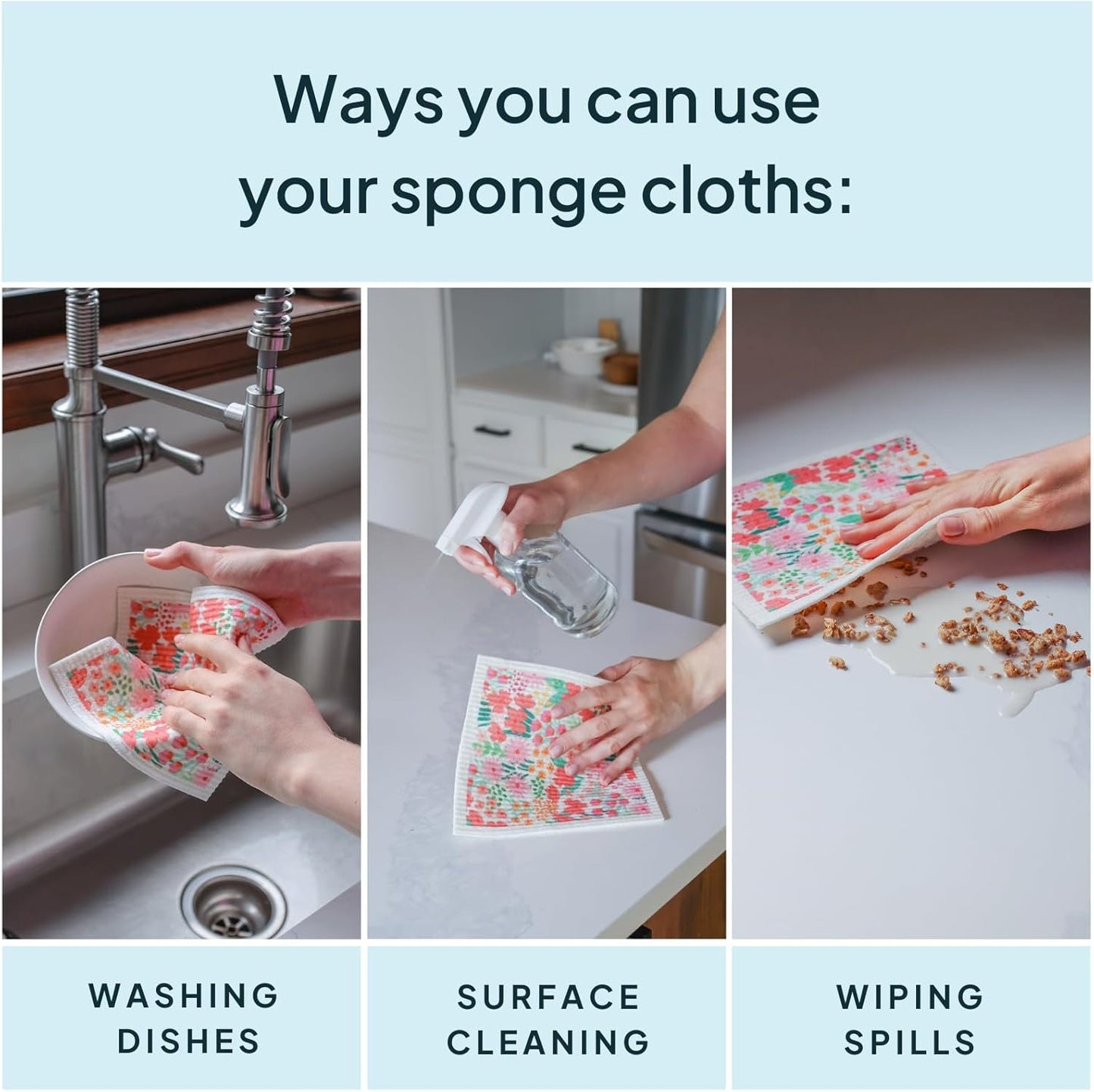 Pink Swedish Sponge Dishcloth Pack of 6 - Reusable, Washable, Odor & Scratch Free, Made with Wood Cellulose & Cotton, Multi-Use for Dishes & Counters, Replaces 17 Rolls of Paper Towel