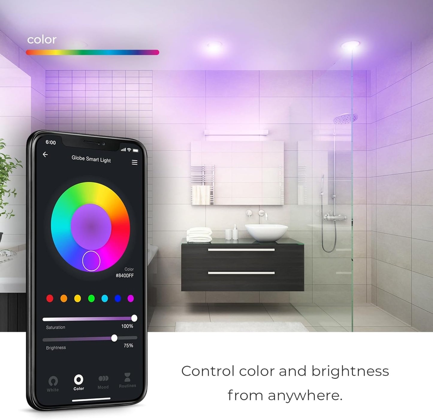 Globe Electric 50284 Wi-Fi Smart 4" Slim Baffle LED Recessed Lighting Kit 2-Pack, No Hub Required, Voice Activated, 9 Watts, Multicolor RGB, Tunable White, 540 Lumens, Wet Rated, 4.25" Hole Size