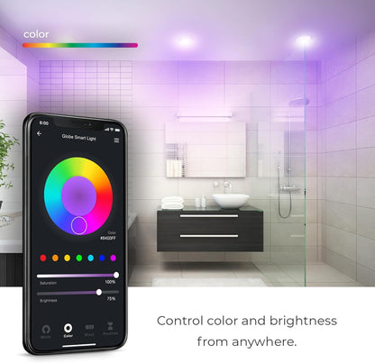 Globe Electric 50284 Wi-Fi Smart 4" Slim Baffle LED Recessed Lighting Kit 2-Pack, No Hub Required, Voice Activated, 9 Watts, Multicolor RGB, Tunable White, 540 Lumens, Wet Rated, 4.25" Hole Size