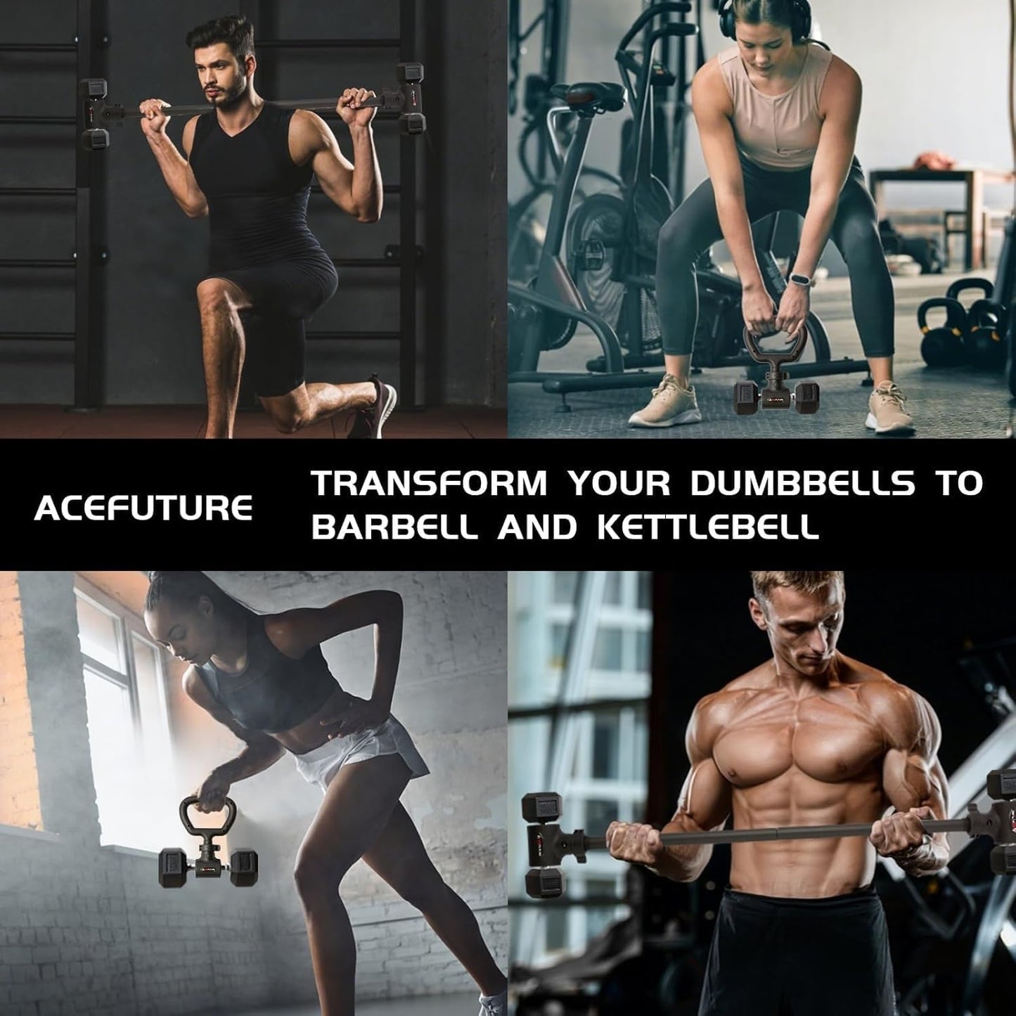 Dumbbell Barbell Converter Bar,Convert Dumbbells to Barbell Set and Kettlebell for Home Fitness,Adjustable Weight Capacitry Bar Convert to Dumbbell Set,For Home Gym Full Body Workouts