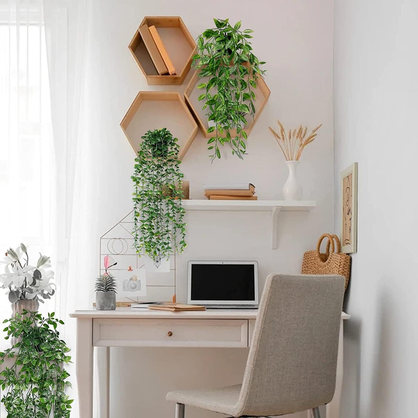 Avoik 3Pcs Artificial Hanging Plants-Artificial Hanging Plants Potted Greenery Decor-Eucalyptus Mandala Snow Pea Vine in Pot Plants for Office Farmhouse Home Indoor Outdoor Decor
