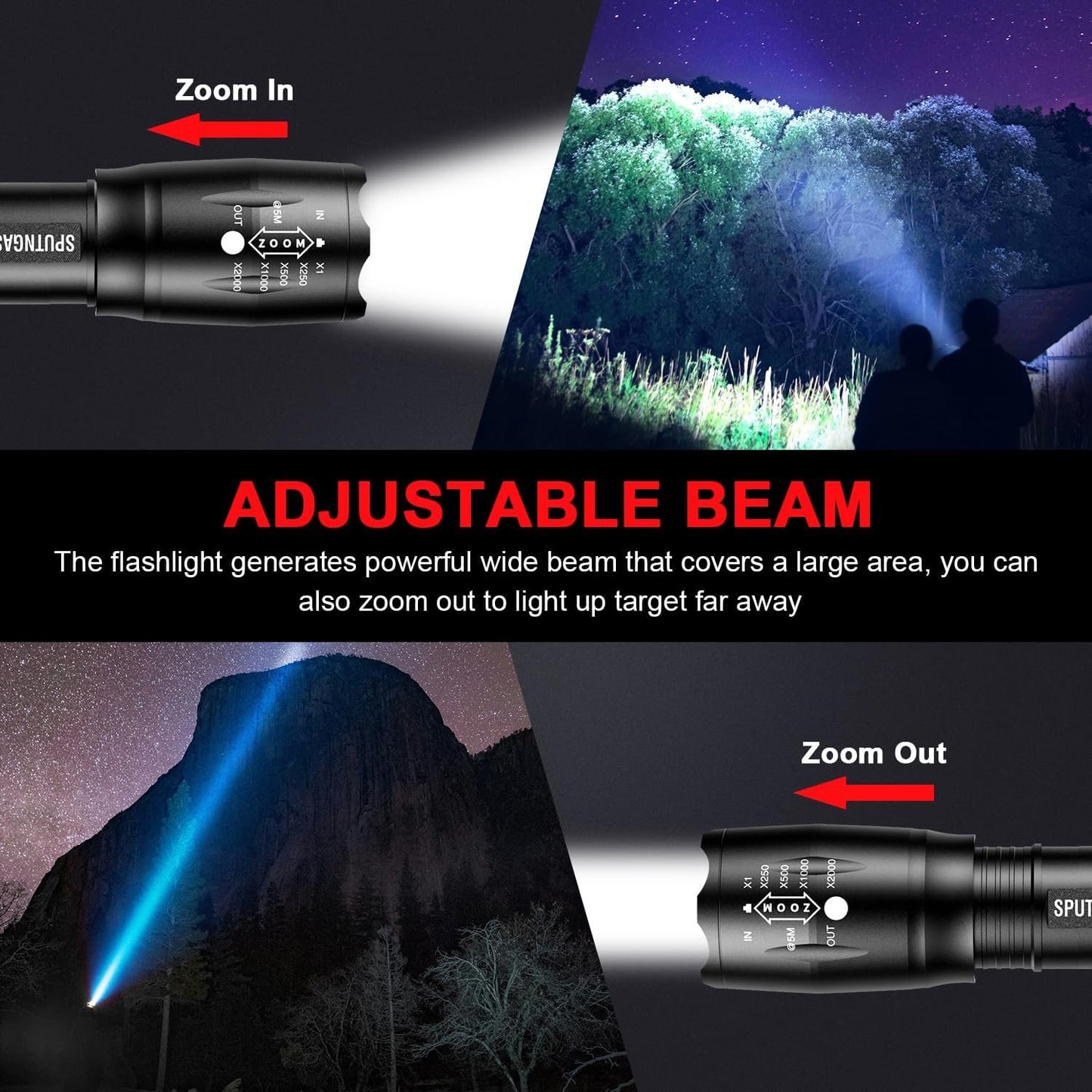 HinsGEAR LED Flashlight 1 Mode, Ultra Bright XML T6 Handheld Flashlights - High Lumens Zoomable Single Mode Flash Light - Perfect for Camping Biking Home Emergency and Gift-Giving (4 Pack)