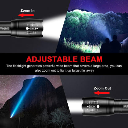 HinsGEAR LED Flashlight 1 Mode, Ultra Bright XML T6 Handheld Flashlights - High Lumens Zoomable Single Mode Flash Light - Perfect for Camping Biking Home Emergency and Gift-Giving (4 Pack)