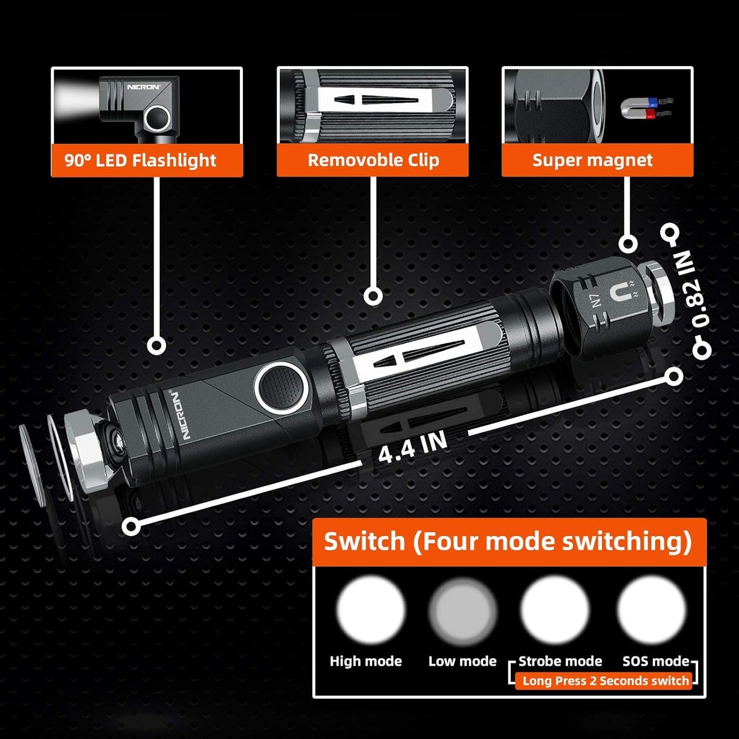 Flashlight, NICRON N7 600 Lumens Tactical Flashlight, 90 Degree Mini Flashlight Ip65 Waterproof Led Flashlight 4 Modes- Best High Lumens are for Camping, Outdoor, Hiking （Not Including Batteries）Gift