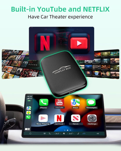 MTAKYI Wireless CarPlay Adapter Support Netflix YouTube, Android Auto Wireless Adapter for Factory Wired CarPlay Cars, 2 in 1 Magic AI Box with 5.8GHz WiFi, TF Card, Plug and Play for iPhone/Android