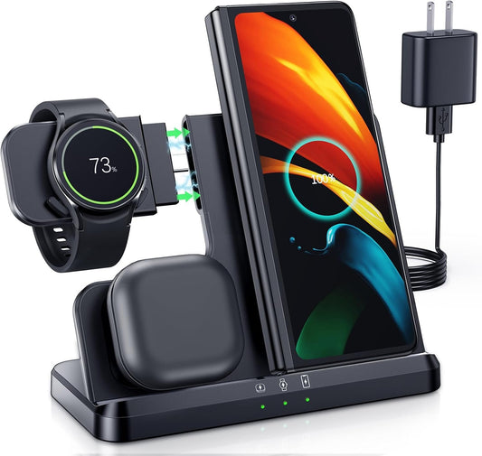 LK Wireless Charging Station Wireless Charger for Samsung S25 Ultra S24 S23 S22 S21 S20 Plus Z Flip Fold 6/5/4/3, 3 in 1 Charger for Galaxy Watch 7/6 Classic /5/5 Pro/4/3