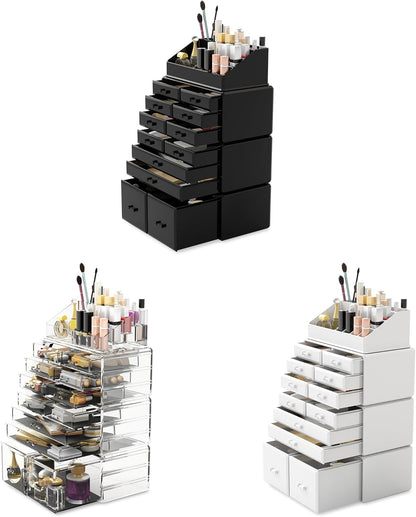 READAEER Makeup Organizer 4 Tier Freely Stackable Makeup Organizer Bathroom Makeup Organizer Multifunction Waterproof Dustproof with 12 Drawers