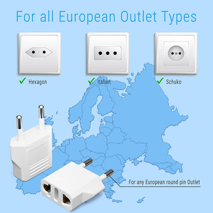 4-Pack European Travel Plug Adapter, Unidapt Canada US to Europe Adapter Type C Outlet Converter America CA USA Italy Spain Germany France EU, Power Plug, White