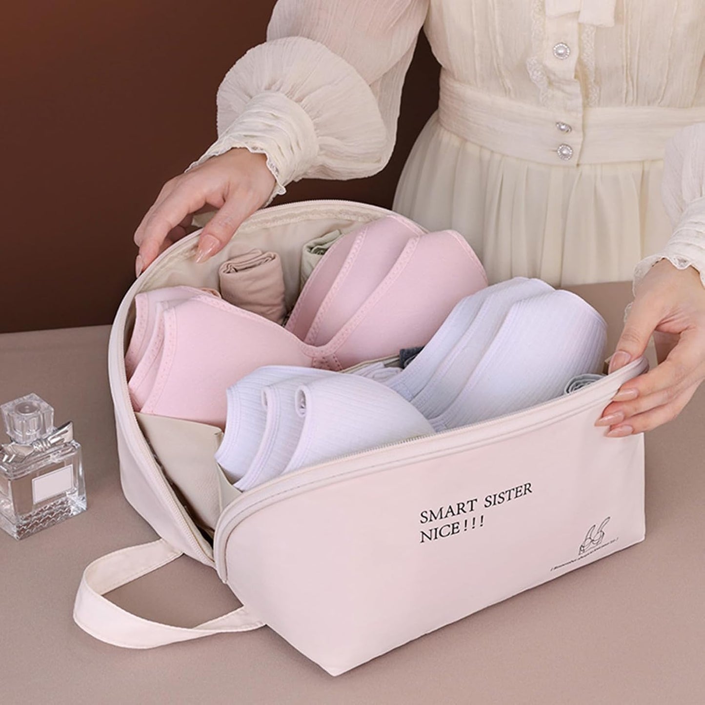 Underwear Organizer Bag, Portable Packing Cube, Multifunctional Clothes Storage Case for Bras, Underwear, Socks, Travel and Home Organization, Luggage, 5.12 x 9.84 x 5.12 in