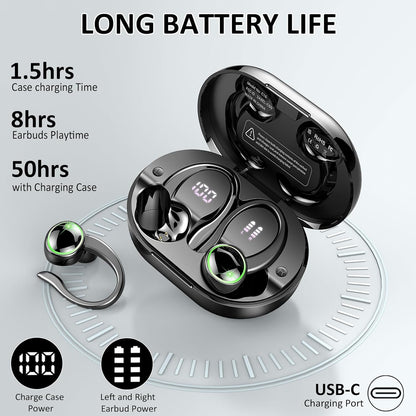 Wireless Earbuds, Bluetooth 5.4 Headphones Sport, Wireless Earphones HiFi Stereo Sound with Noise Canceling Mic, 50H Bluetooth Earbuds with EarHooks, IP7 Waterproof Ear Buds for Sports Workout/Running