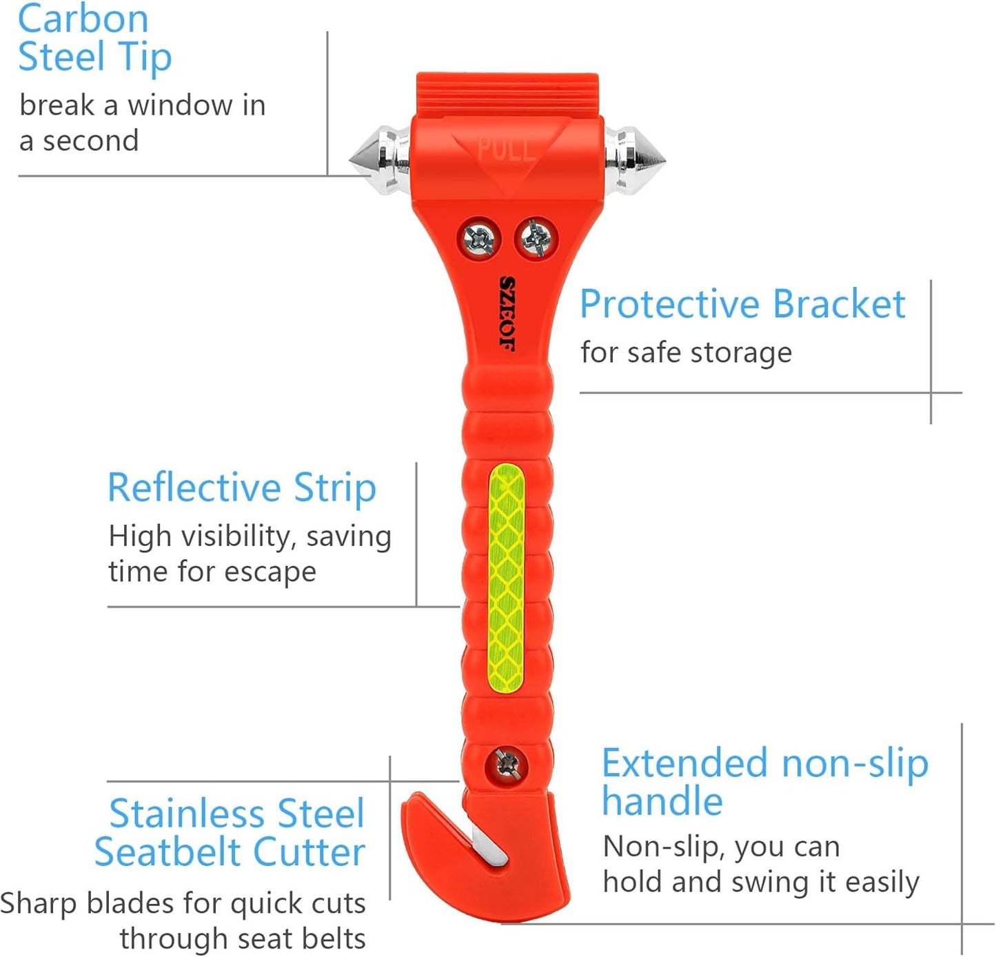 SZEOF Car Window Breaker,Glass Breaker,Car Window Breaker and Seatbelt Cutter,Multi-Functional Car Safety Hammer,Car Emergency Kit,2 Packs(Orange)â€¦
