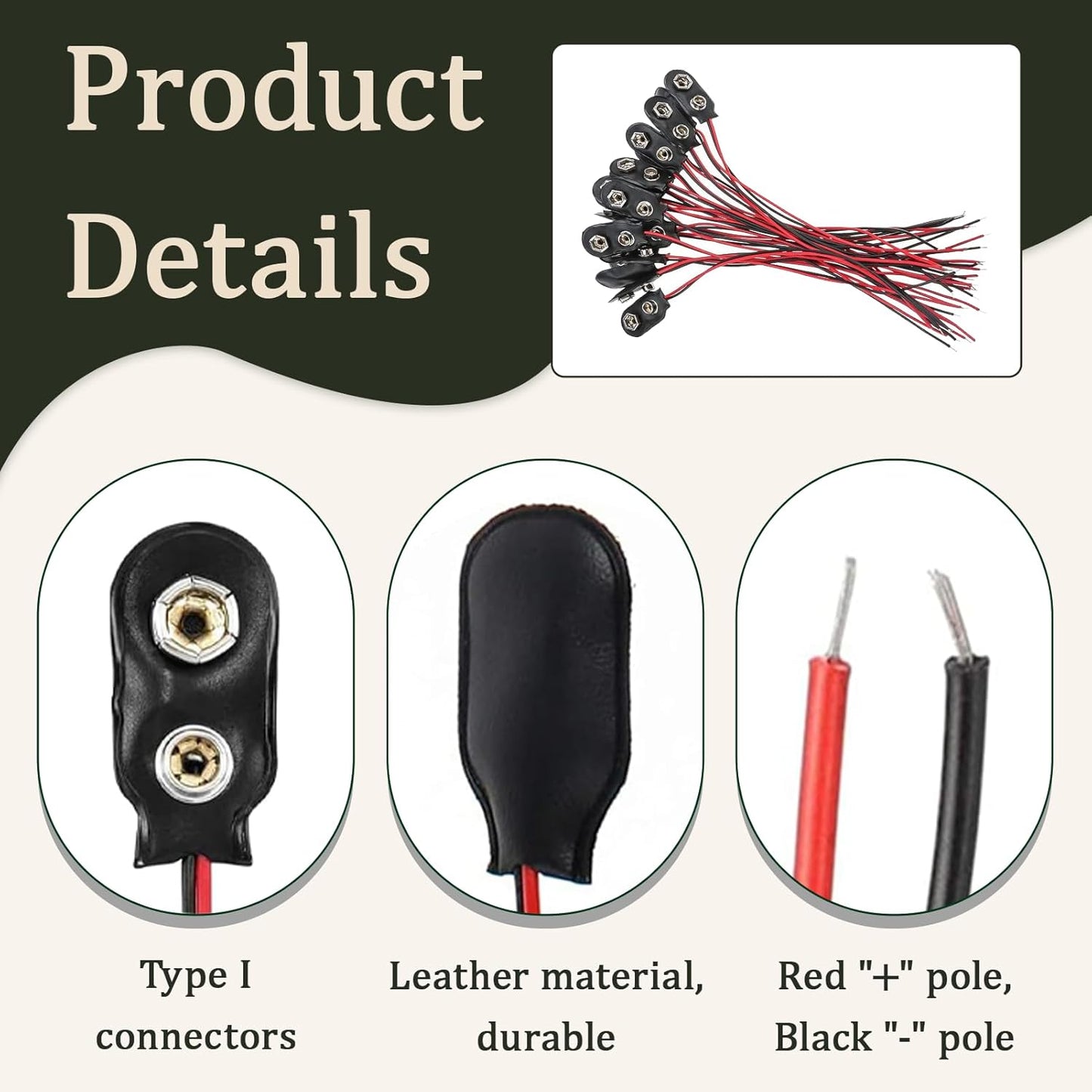 20 Pieces 9V Battery Connector, 9V Connectors with 15 cm Cable, Male to Female Connector, Adapters for DIY Projects, Electronic Tools, Battery Devices, Compatible with Power Bank