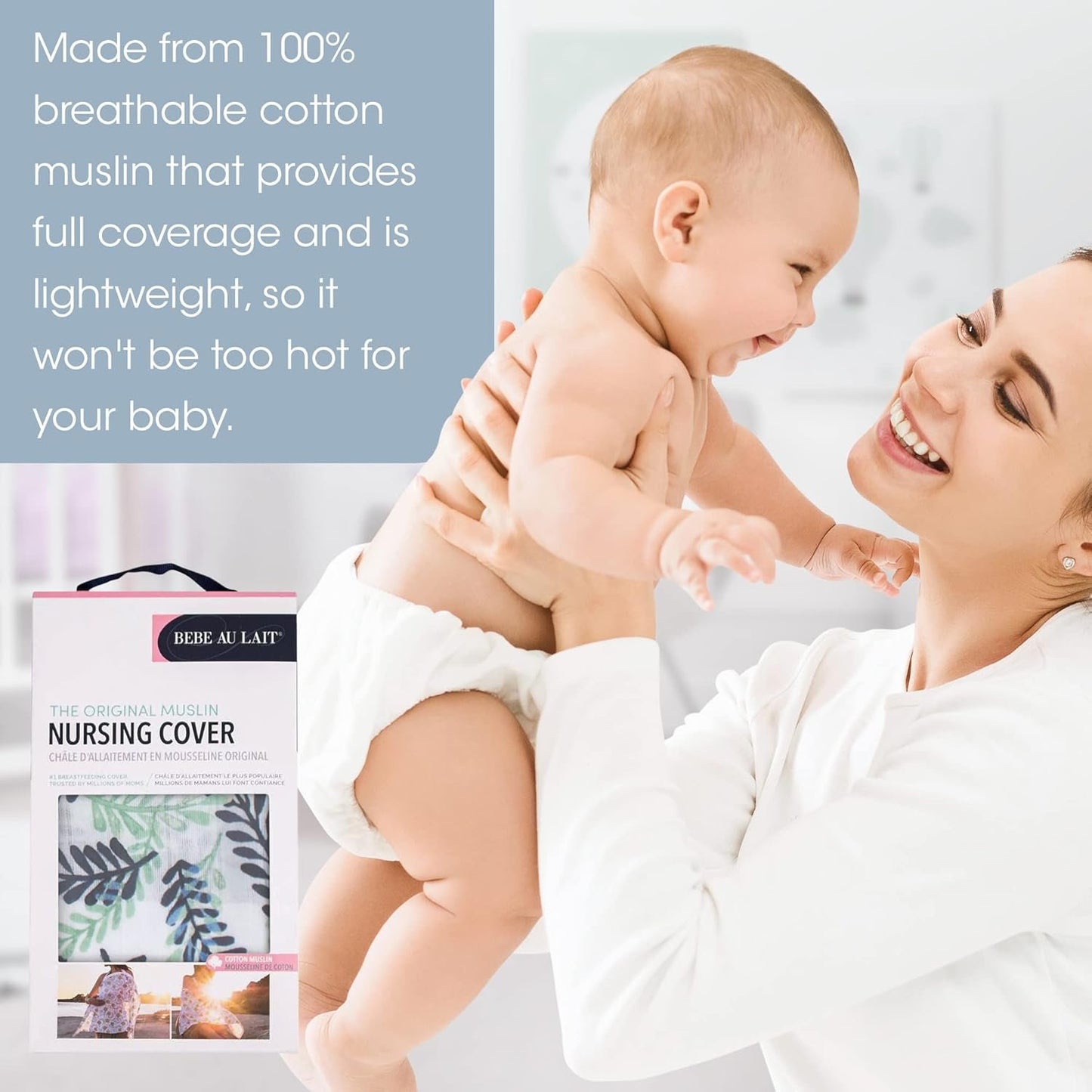 Bebe au Lait Nursing Cover, Apron, Shawl, Privacy Covers for Breast Feeding & Pumping, Breastfeeding Cover for Mom, Soft, & Breathable Muslin Cotton, Full Coverage, One Size Fits All - Athens