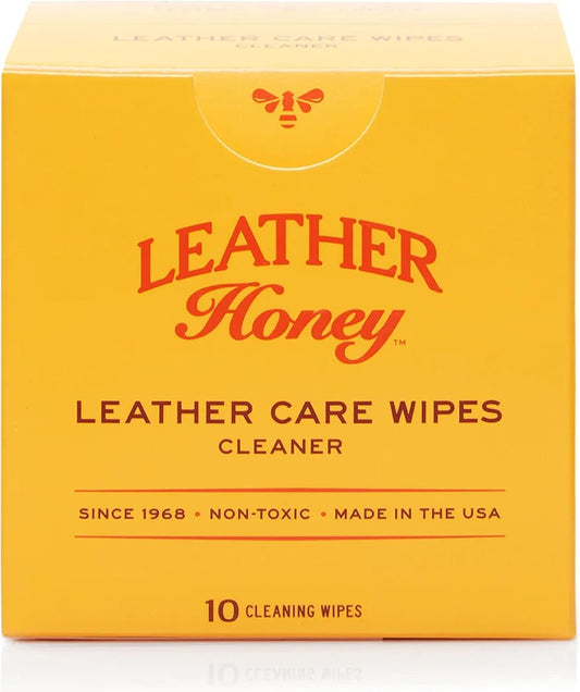 Leather Honey Leather Cleaner Wipes - Quality Leather Care, Since 1968 - Leather Cleaner for Auto Interiors, Furniture, Shoes, Bags, Accessories & Apparel - 10 Wipes