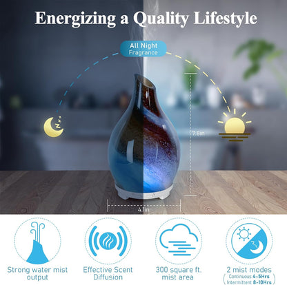 Maromamix Essential Oil Diffuser 120ML Glass Ultrasonic Aromatherapy Oil Diffuser-Aroma Humidifier, 7 Color Changing Light, Waterless Auto-Off, Ultra-Quiet for Sleeping, Yoga, Home, Office and Spa