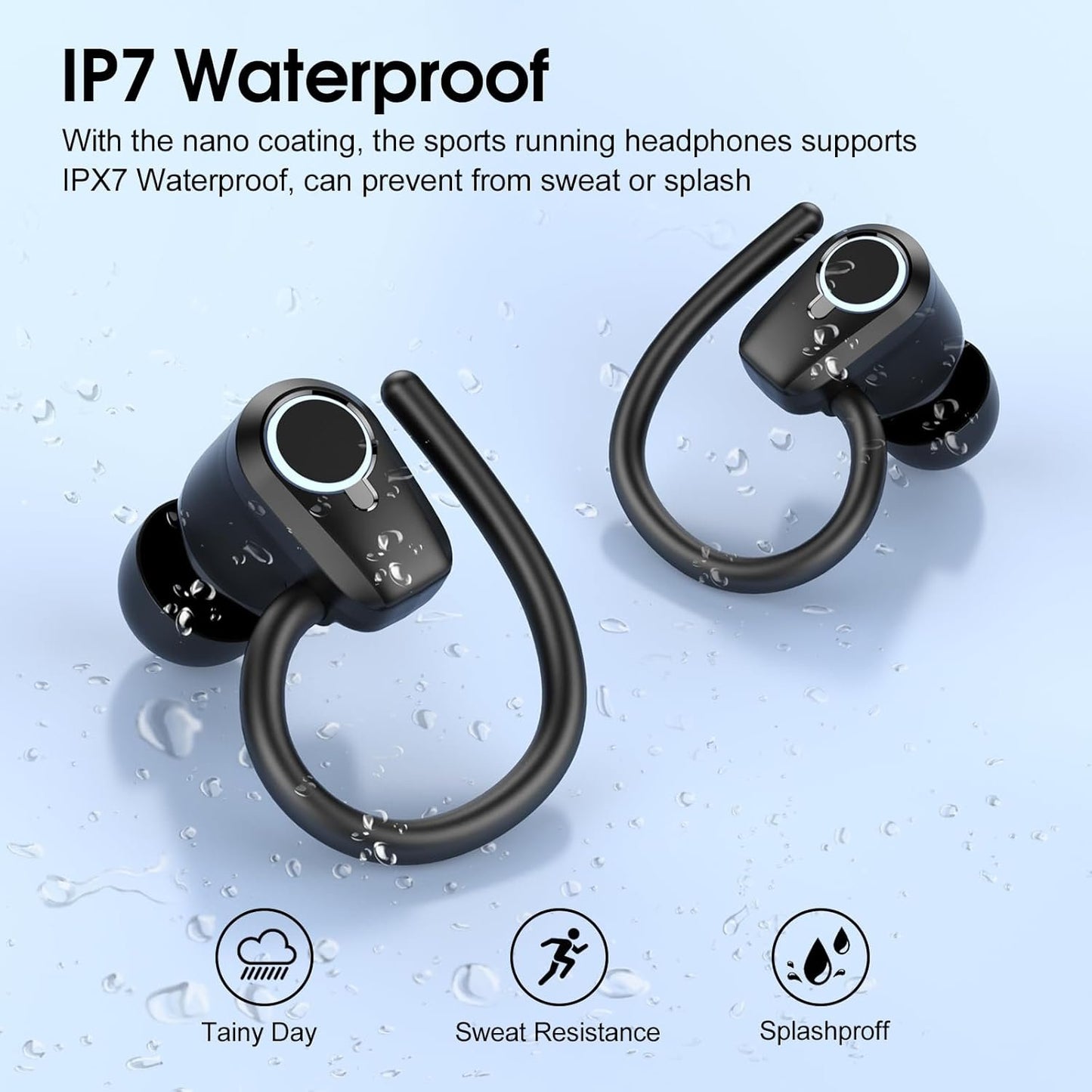 Wireless Earbuds, 50H Bluetooth 5.4 Headphones Sport, Wireless Earphones with HiFi Stereo Sound, IP7 Waterproof Bluetooth Earbuds with ENC Noise Canceling, LED Display Ear Buds for Sports/Workout