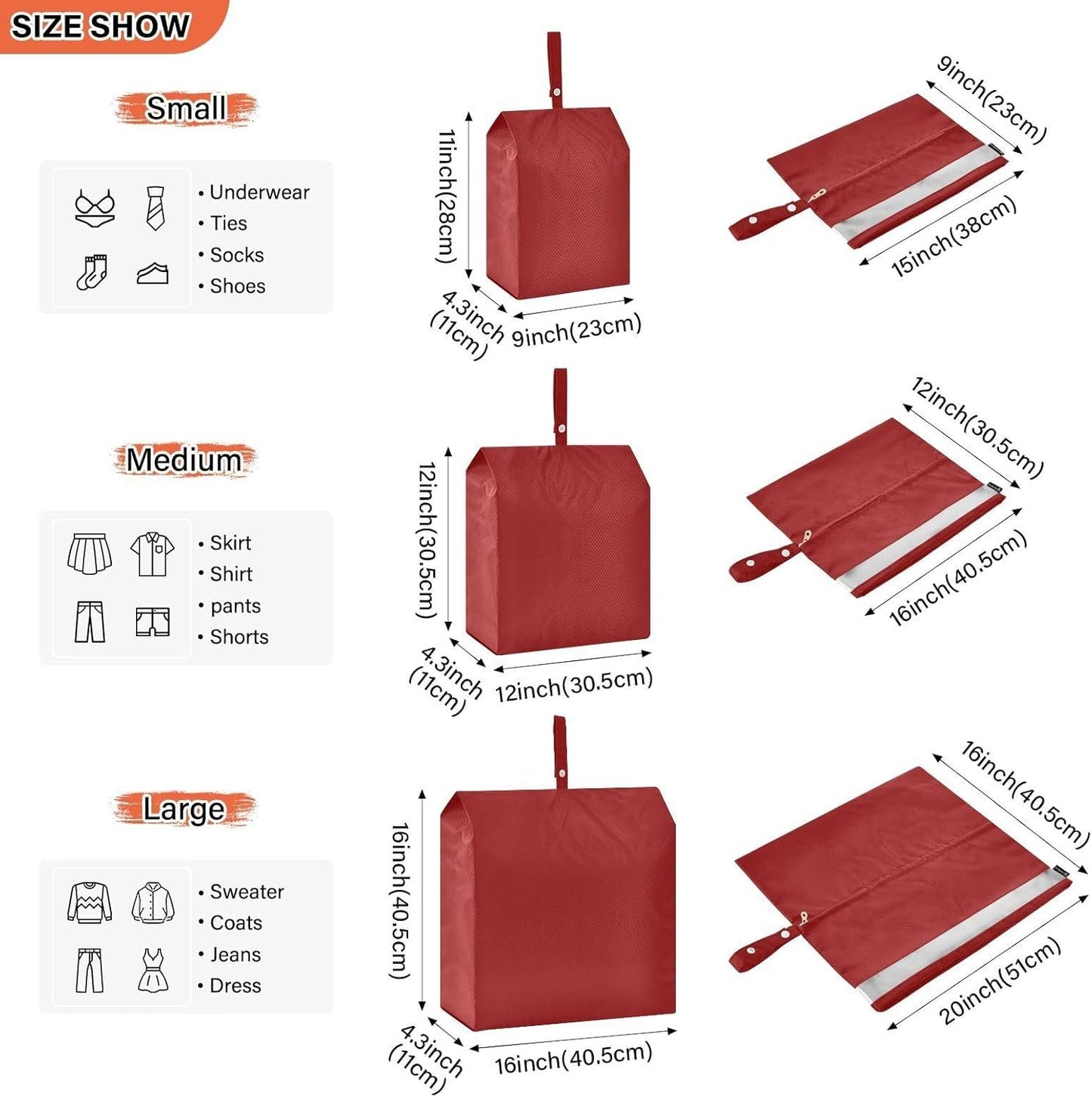 Darkred 3pcs Travel Packing Storage Bags Collapsible Bags For Closet Ziplock Bags Home Organization