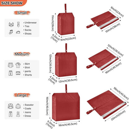Darkred 3pcs Travel Packing Storage Bags Collapsible Bags For Closet Ziplock Bags Home Organization