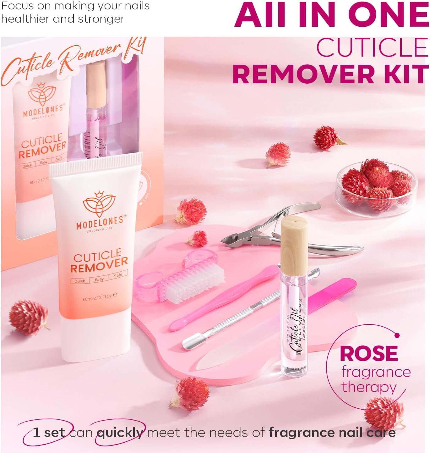 Modelones Cuticle Remover Kit - Cuticle Remover Cream & Cuticle Oil, Cuticle Care Kit w/Cuticle Trimmer Cuticle Pusher & Cuticle Nipper for DIY Nail Manicure, Removedor de Cuticula for Nail Care