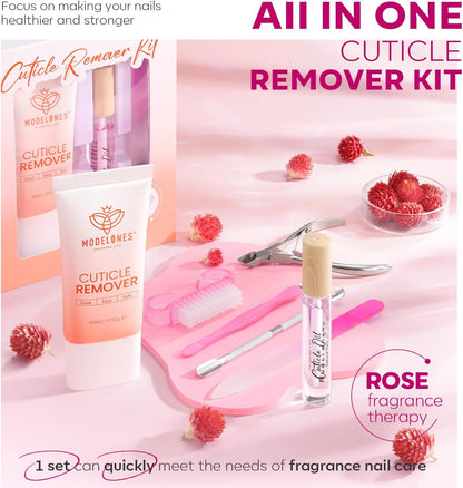 Modelones Cuticle Remover Kit - Cuticle Remover Cream & Cuticle Oil, Cuticle Care Kit w/Cuticle Trimmer Cuticle Pusher & Cuticle Nipper for DIY Nail Manicure, Removedor de Cuticula for Nail Care