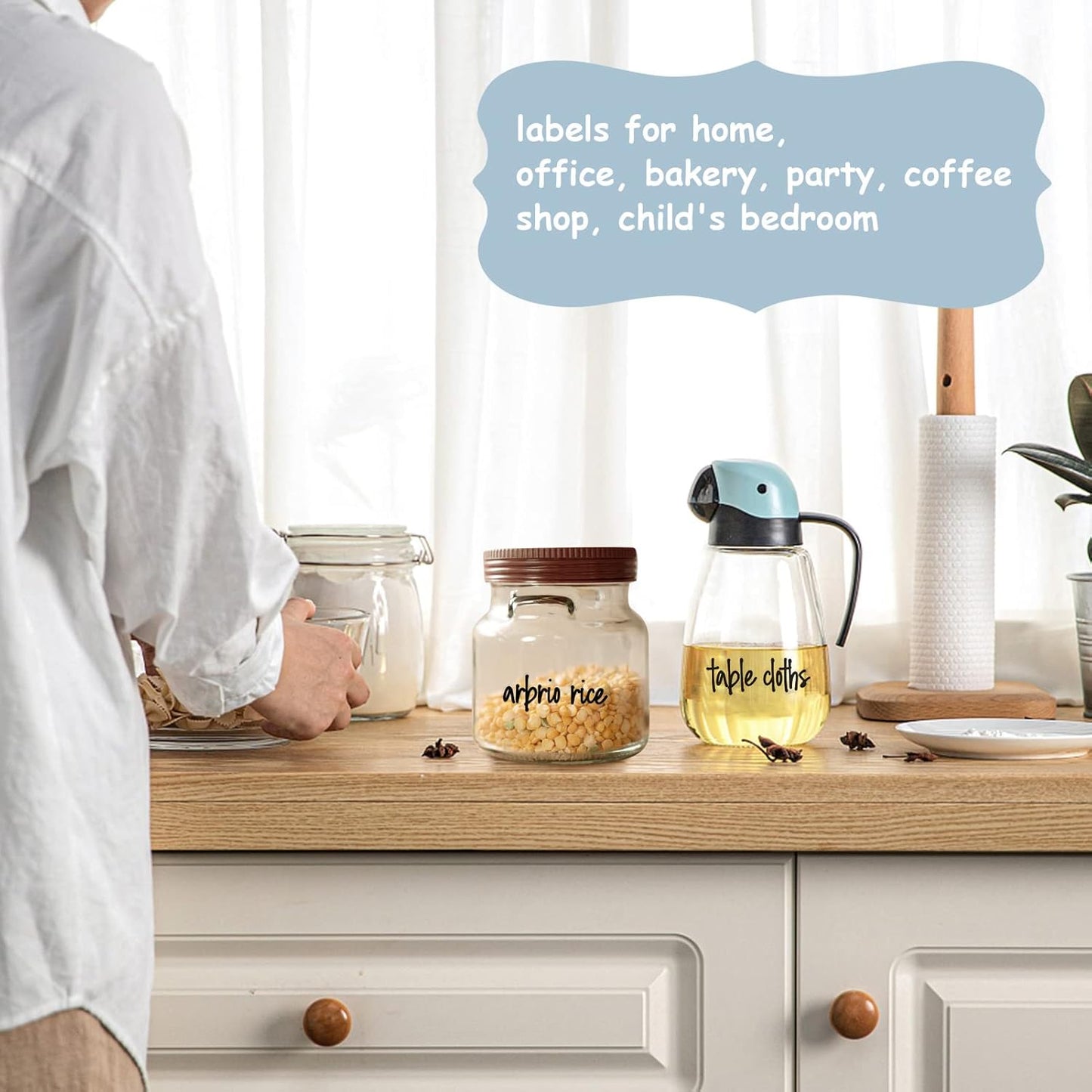 FYY Home Organization Labels,168PCS Preprinted Food Label Stickers for Kitchen Pantry Storage and Cleaning,Water & Oil Proof Pantry Label Stickers for Jars, Canisters,Boxes,Bins, Black