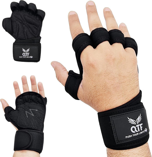 QTF Ventilated Weight Lifting Gloves for Women Men Workout Gym Fitness Equipment Extra Grip with Wrist Support Cross fit Pull-ups Barbell Training Sports Cycling Weightlighting Gear