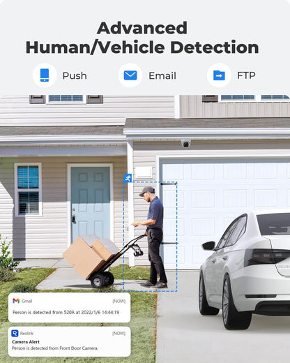 REOLINK Security Camera Outdoor, IP PoE Dome Surveillance Camera, Smart Human/Vehicle Detection, Work with Smart Home, 100ft 5MP HD IR Night Vision, Up to 256GB microSD Card, RLC-520A