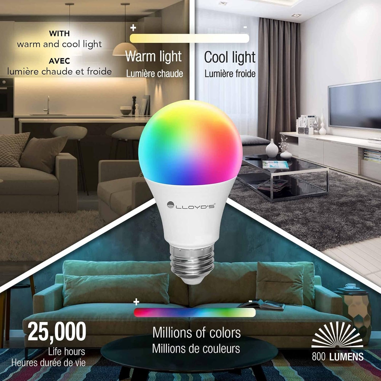 E26 Smart Bulb - Ampoule Intelligente - Alexa Compatible + Google Home Compliant, Colour Changing, LED Smart Light Bulb (10W) Dimmable from The App - Works with 2.4 GHz WiFi